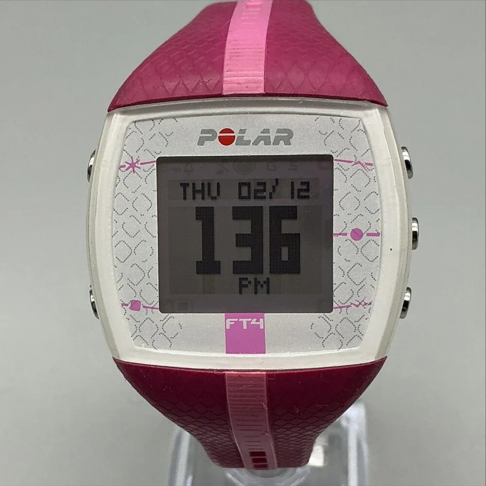 Polar FT4 Womens Watch 38mm Digital White Dial Pink Silicone New Battery